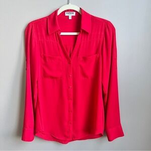 Express Portofino Shirt Women's Small Red Office Work Feminine Classic Date Top